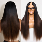 EasiContour V Part Glueless Chestnut Brown Ombre Yaki Straight Wig With New Drawstring