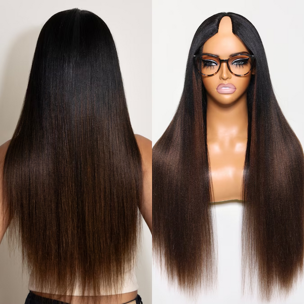 EasiContour V Part Glueless Chestnut Brown Ombre Yaki Straight Wig With New Drawstring