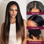 EasiContour V Part Glueless Chestnut Brown Ombre Yaki Straight Wig With New Drawstring