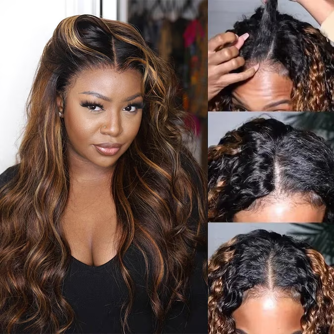 EasiContour V Part Glueless Highlight Body Wave Wig With New Drawstring