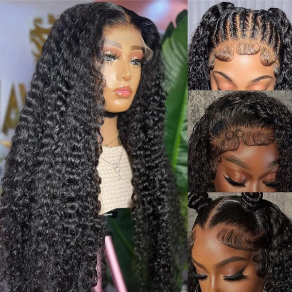 PRE-CUT EAR TAB 360 Lace “Mini-Knotless” Swiss Lace 250% Density With  Invisible Adjustable Strap - Curly