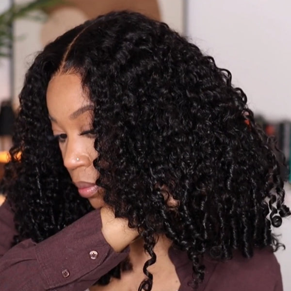 13x6 Full Frontal Drawstring Swiss Lace Closure Wig - Curly Hair with Finger Coily Ends