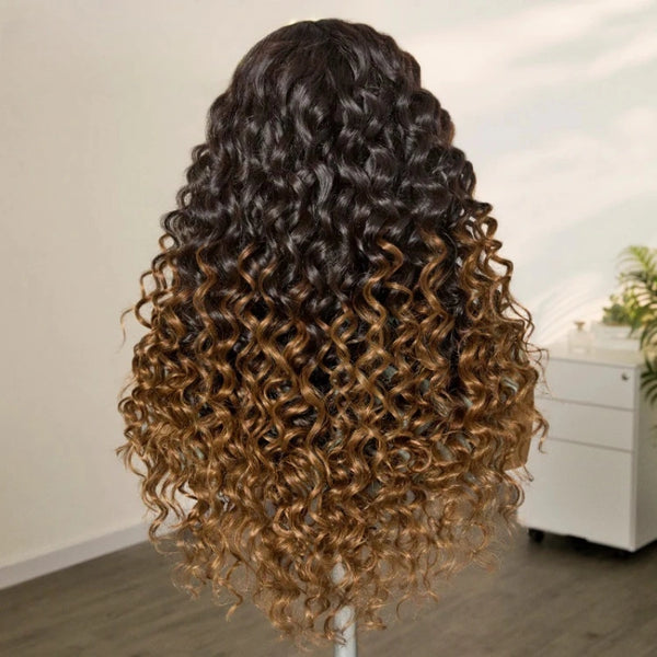 Brown Ombre Highlights "Mini Knotless" 13x6 HD Lace Super Pre-plucked Hairline 250% Density Wig - Water Wave