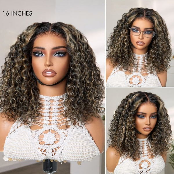 370 Fitted Cap Swiss Lace Wig Invisible Adjustable Strap Water Wave Highlight