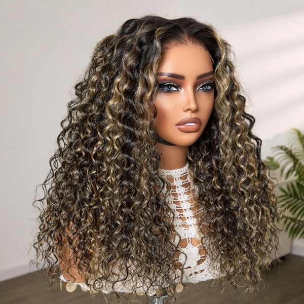 Blonde Highlight "Mini Knotless" 13x6 HD Lace Super Pre-plucked Hairline 250% Density Wig - Water Wave