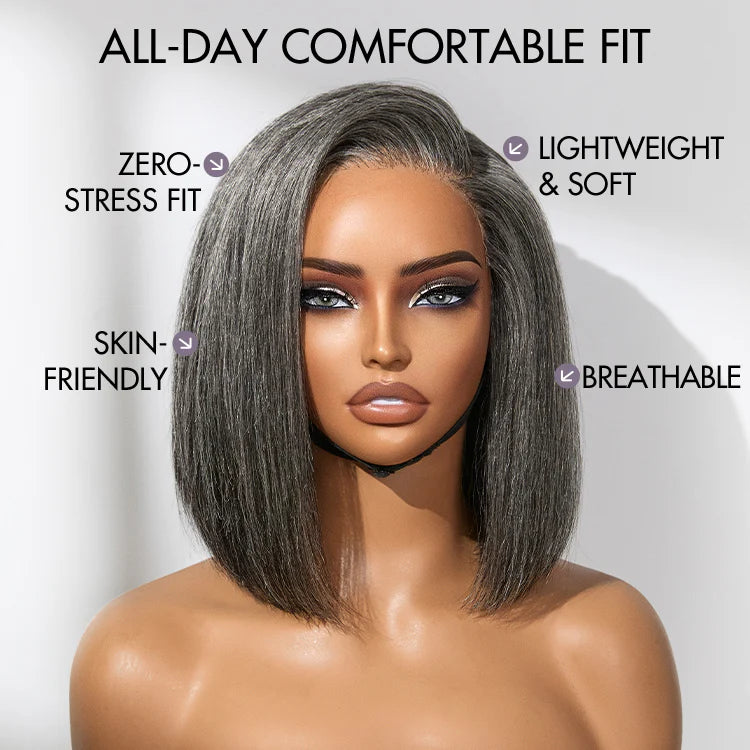 【Lux Customization】Grey Bob Salt and Pepper 13x6 Swiss Lace Front wig
