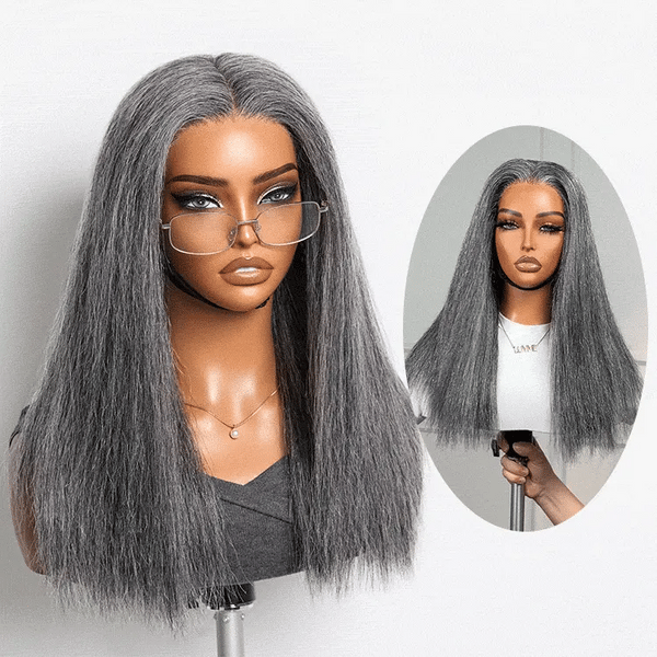 Grey Wig Salt and Pepper 13X6 Swiss Lace Front Straight wig
