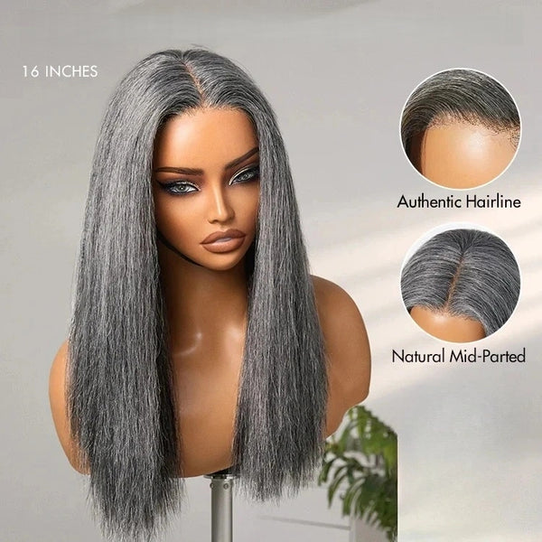 【Lux Customization】Grey Wig Salt and Pepper 13X6 Swiss Lace Front Straight wig