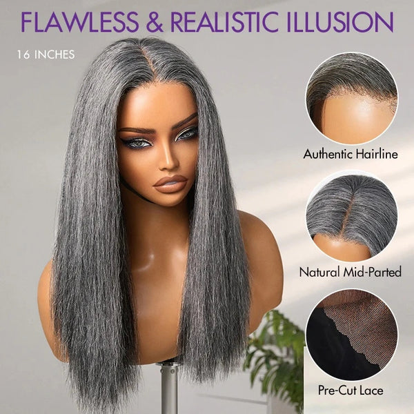Grey Wig Salt and Pepper 13X6 Swiss Lace Front Straight wig