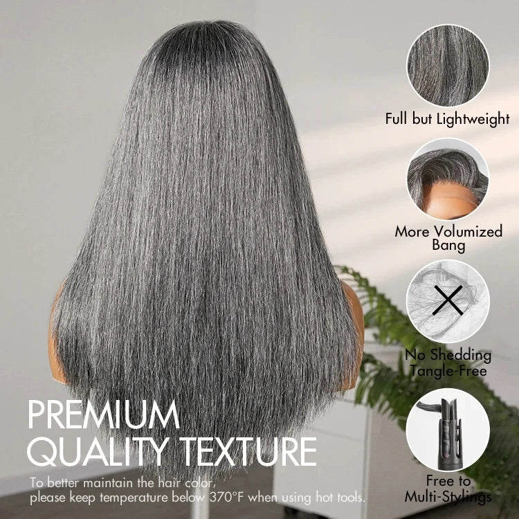 【Lux Customization】Grey Wig Salt and Pepper 13X6 Swiss Lace Front Straight wig