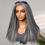 【Lux Customization】Grey Wig Salt and Pepper 13X6 Swiss Lace Front Straight wig