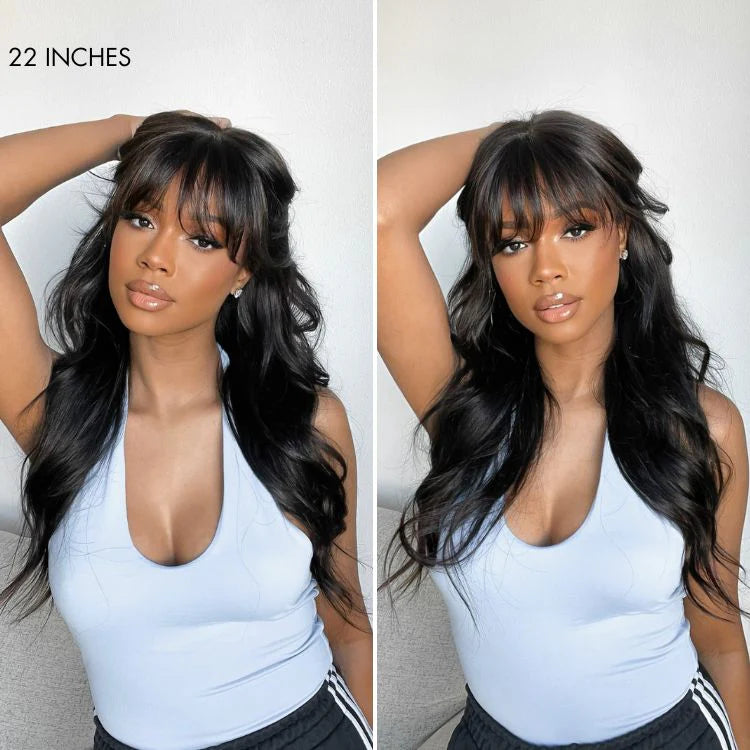"Mini Knotless" 13x6 HD Lace Super Pre-Plucked Custom Hairline High Density Natural Wave With Bangs Wig