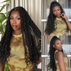 Full Lace Knotless FITTED CAP Boho Curls Braided Long Wig With Invisible Strap