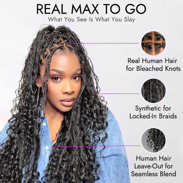 Full Lace Knotless FITTED CAP Boho Curls Braided Long Wig With Invisible Strap