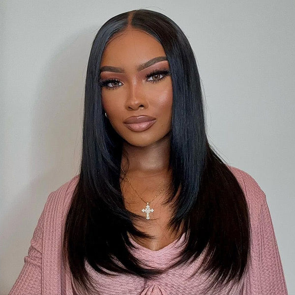 Layered Cut 13X6 Swiss Lace Front SUPER Pre-plucked Hairline 250% Density Straight Wig