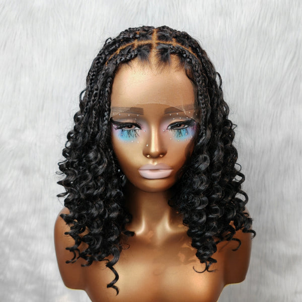 Full Lace Knotless FITTED CAP Boho Braided Wig With Invisible Strap Bouncy Curls