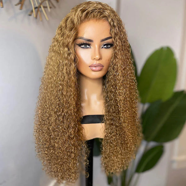 Blonde Color Swiss Lace 13x4 3D Full  Frontal Pre-Plucked Hairline Curly Wig