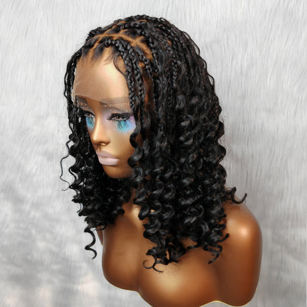 Full Lace Knotless FITTED CAP Boho Braided Wig With Invisible Strap Bouncy Curls