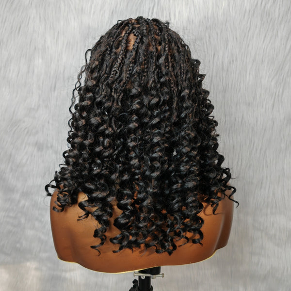 Full Lace Knotless FITTED CAP Boho Braided Wig With Invisible Strap Bouncy Curls