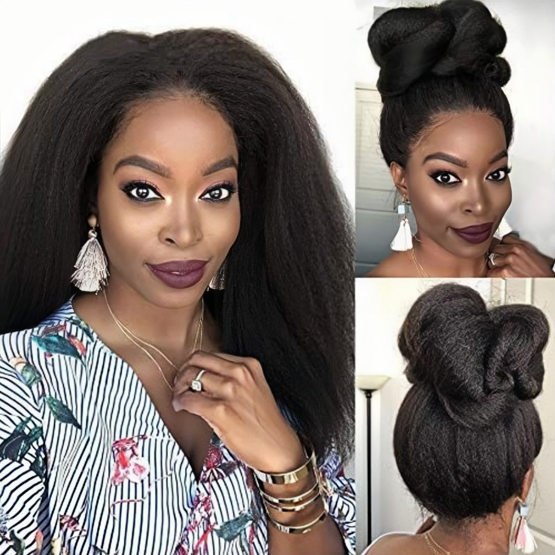 Upgraded Full Lace Wig (All Lace No Mesh) Transparent Lace Human Hair Wig with Invisible Strap Kinky Straight