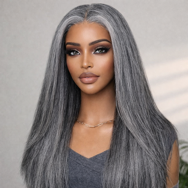 【Lux Customization】Grey Wig Salt and Pepper 13X6 Swiss Lace Front Straight wig
