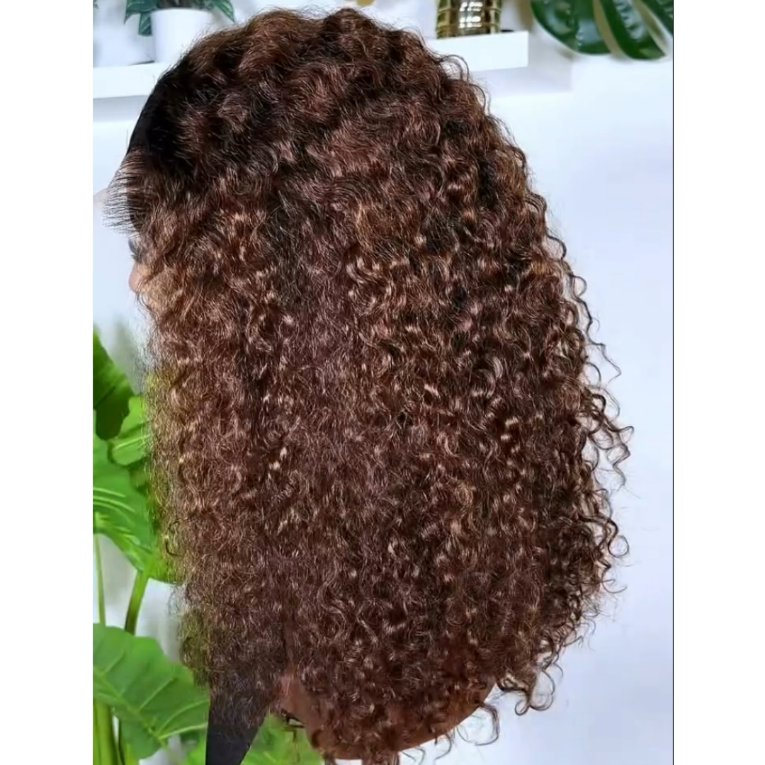 Pre-curled Pre-Lux PRESHAPED Natural Hairline 13x6 Lace Ombre Brown Curly Wig