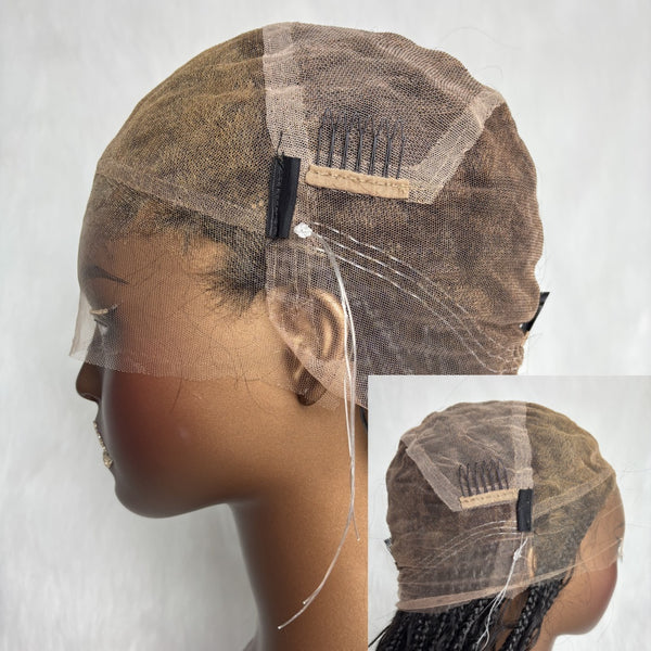 Full Lace Knotless FITTED CAP Boho Curls Braided Long Wig With Invisible Strap