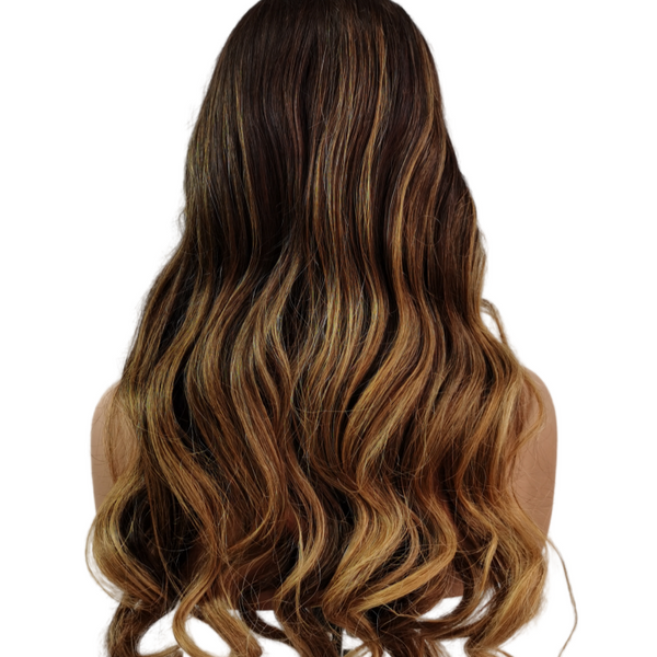 "Mini Knotless"13x6 Fitted Cap Glueless HD Lace Lagos Hairline Body Wave Wig Ombre Highlight