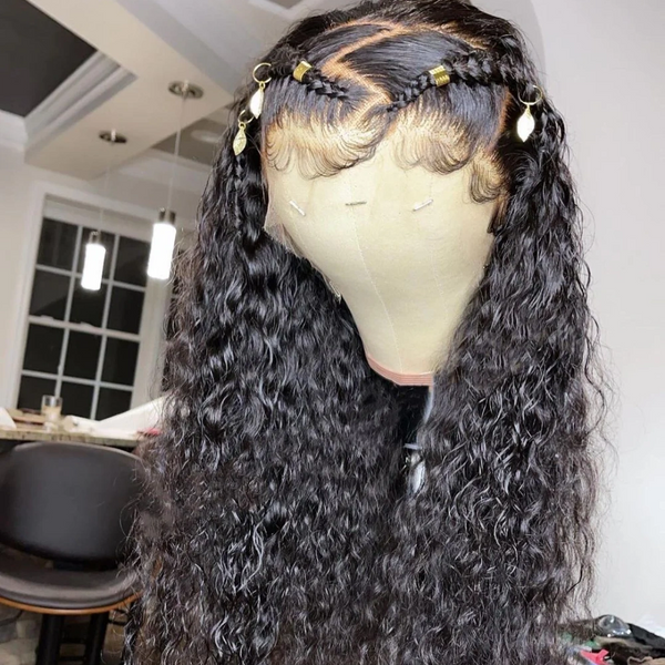 *New* Swiss Lace FULL Lace/ 360 Frontal Water Wave Pre-Plucked Human Hair Wig with INVISIBLE ADJUSTABLE STRAP