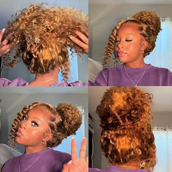 370 Fitted Cap Swiss Lace Highlight Wig Invisible Adjustable Strap Deep Wave