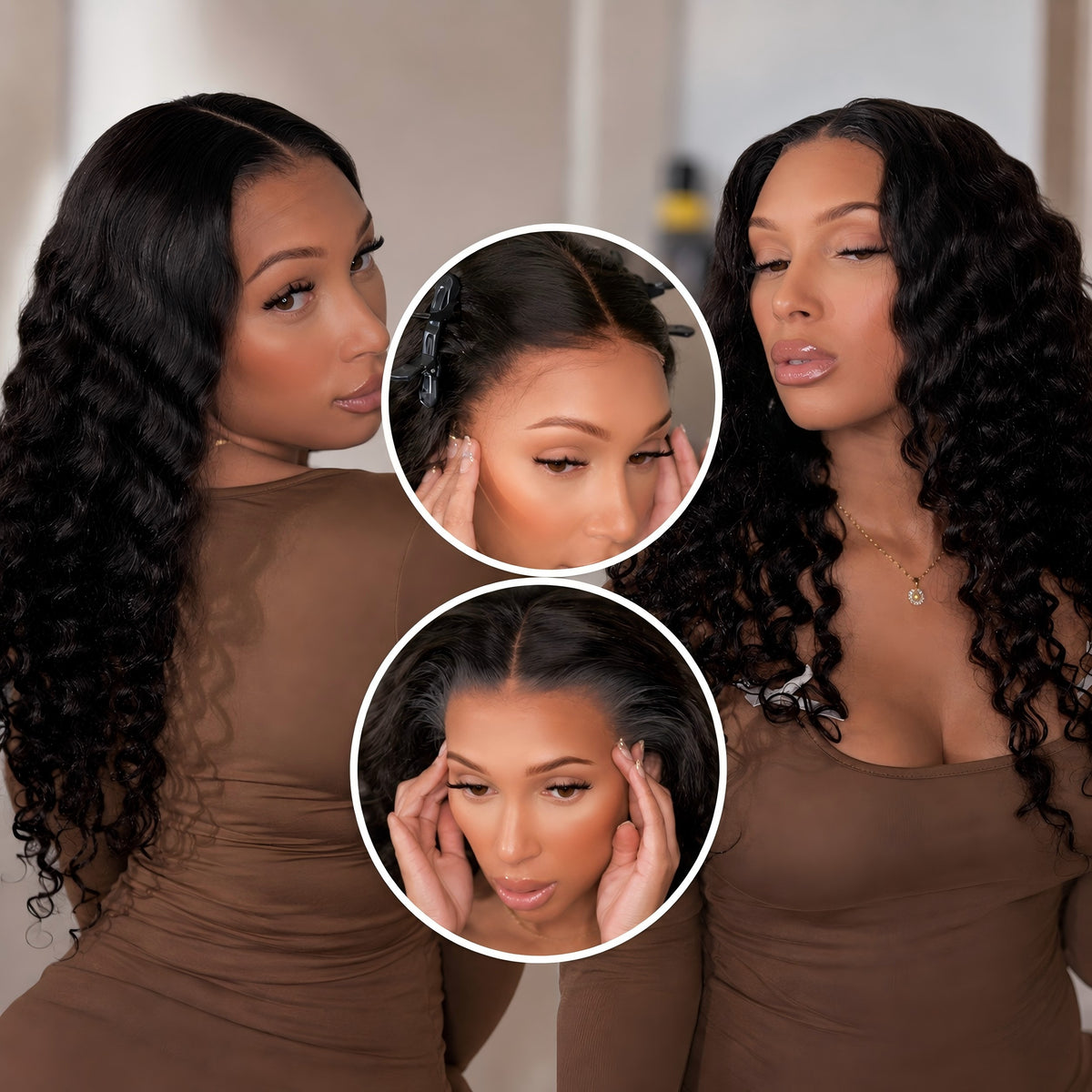 PRE-CUT EAR TAB 360 Lace “Mini-Knotless” Swiss Lace Deep Loose Wave Human Hair Wig with Invisible Adjustable Strap