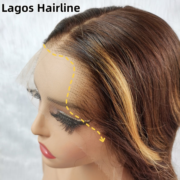 "Mini Knotless"13x6 Fitted Cap Glueless HD Lace Lagos Hairline Body Wave Wig Ombre Highlight