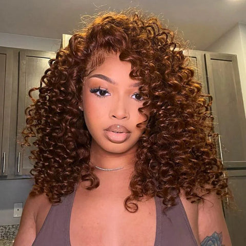 Chocolate Brown  "Mini Knotless" 13x6 HD Lace Super Pre-plucked Hairline 250% Density Wig - Wand Curl