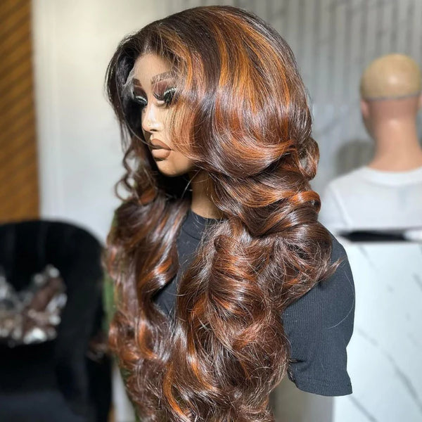 13x4/13x6 Transparent Lace Pre-plucked Highlight Brown Body Wave Human Hair Wig