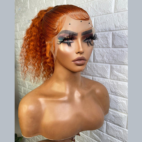 13x4/13x6 Transparent Lace Pre-plucked Ginger Orange Curly Human Hair Wig