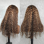 370 Fitted Cap Swiss Lace Curly Edge Highlight Wig With Invisible Adjustable Strap