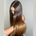 13x4/13x6 Transparent Lace Pre-plucked Ombre Honey Blonde Brown Straight Human Hair Wig