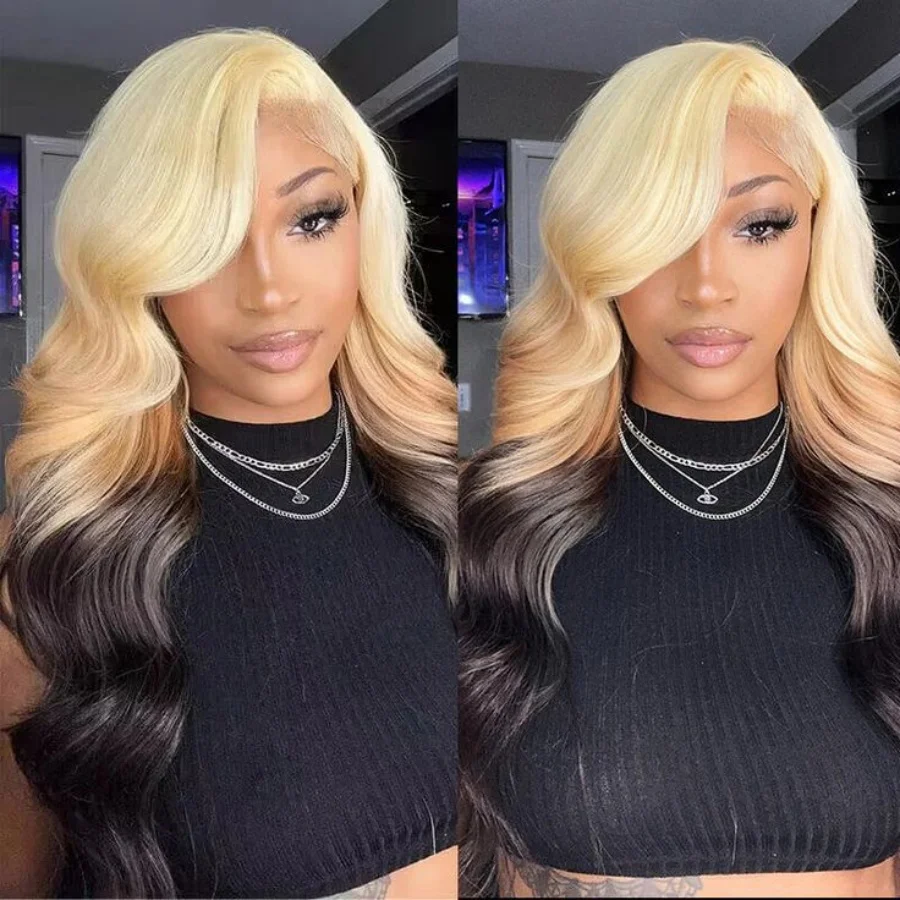 13x4/13x6 Transparent Lace Pre-plucked Ombre Blonde Highlight Body Wave Human Hair Wig
