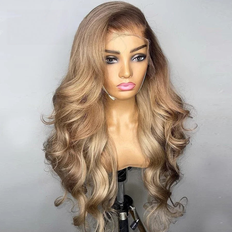 370 Fitted Cap Swiss Lace Ombre Colored Wig With Invisible Adjustable Strap