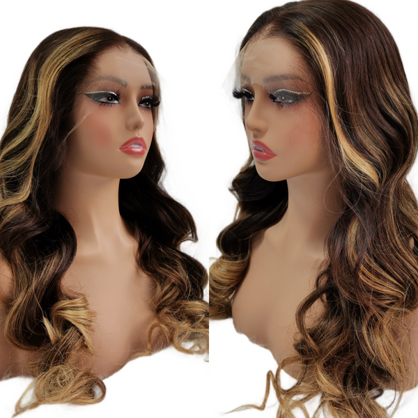"Mini Knotless"13x6 Fitted Cap Glueless HD Lace Lagos Hairline Body Wave Wig Ombre Highlight