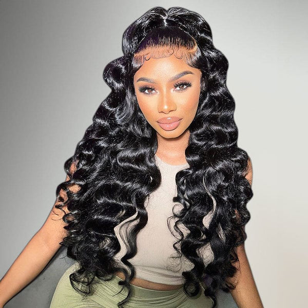 PRE-CUT EAR TAB 360 Lace “Mini-Knotless” Swiss Lace Deep Loose Wave Human Hair Wig with Invisible Adjustable Strap