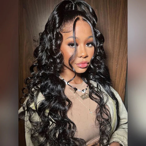 PRE-CUT EAR TAB 360 Lace “Mini-Knotless” Swiss Lace Deep Loose Wave Human Hair Wig with Invisible Adjustable Strap