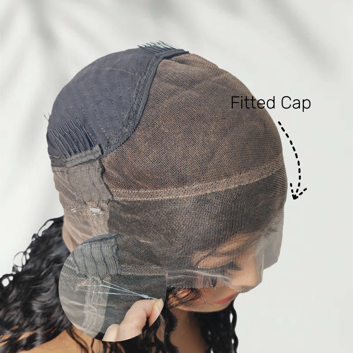 370 Fitted Cap Swiss Lace Indian Wave With Invisible Adjustable Strap