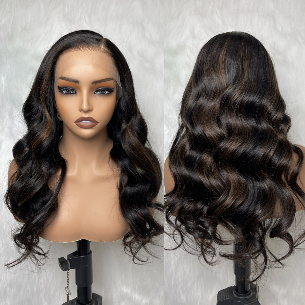 370 Fitted Cap Swiss Lace Body Wave Soft Highlight Wig With Invisible Adjustable Strap