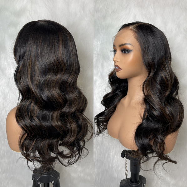 370 Fitted Cap Swiss Lace Body Wave Soft Highlight Wig With Invisible Adjustable Strap