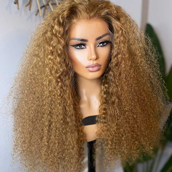 Blonde Color Swiss Lace 13x4 3D Full  Frontal Pre-Plucked Hairline Curly Wig
