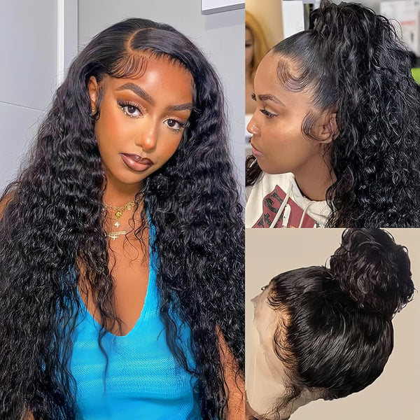 Upgraded Full Lace Wig (All Lace No Mesh) Transparent Lace Human Hair Wig with Invisible Strap Deep Wave