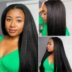 Upgraded Full Lace Wig (All Lace No Mesh) Transparent Lace Human Hair Wig with Invisible Strap Yaki Straight