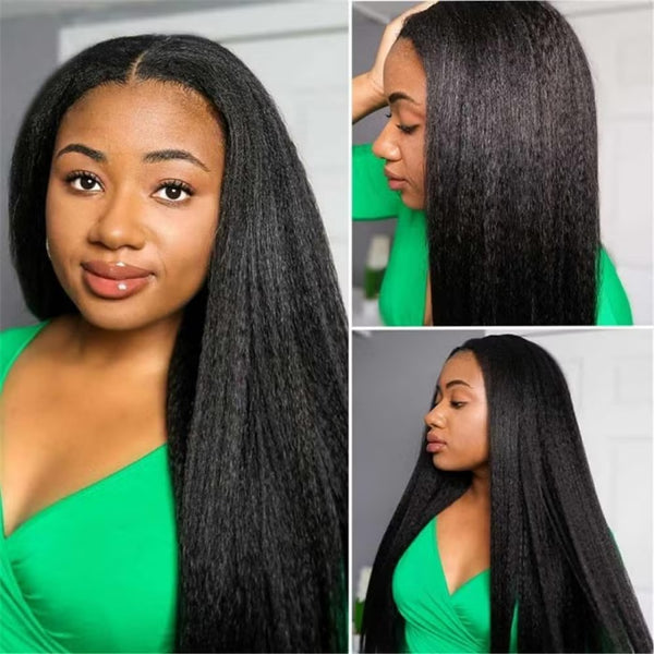 Upgraded Full Lace Wig (All Lace No Mesh) Transparent Lace Human Hair Wig with Invisible Strap Yaki Straight