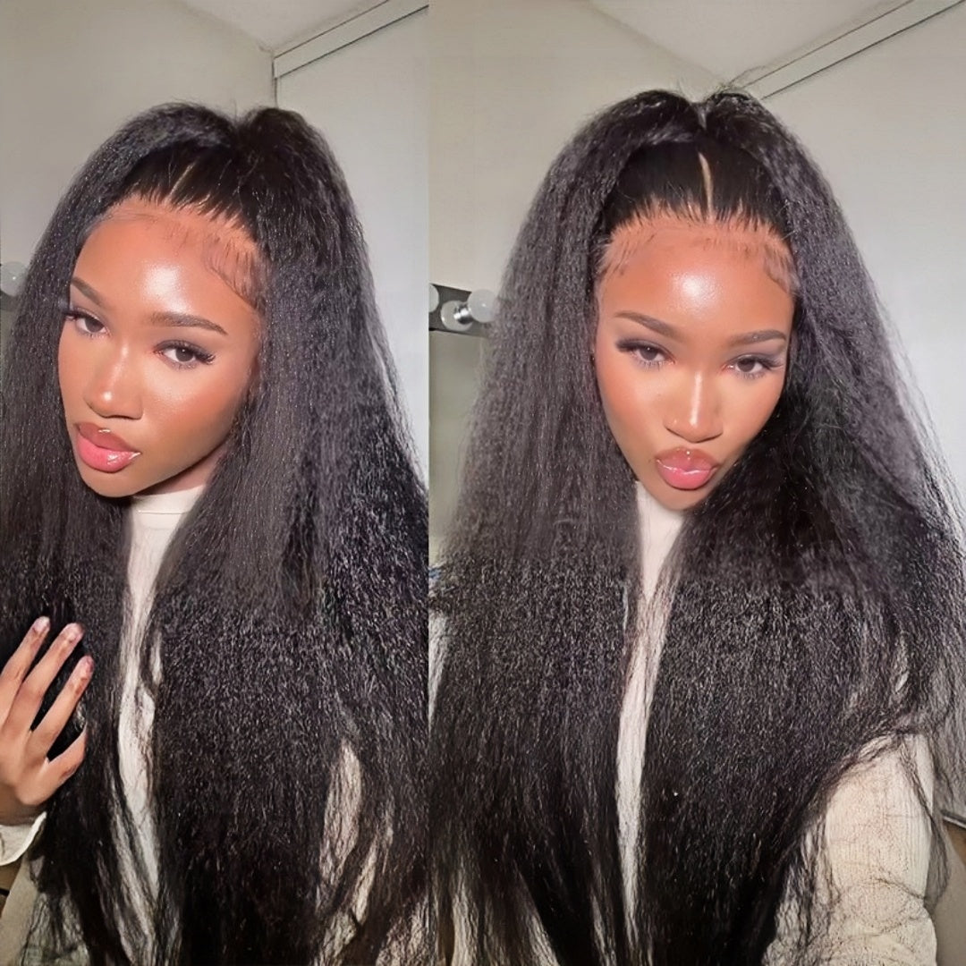Upgraded Full Lace Wig (All Lace No Mesh) Transparent Lace Human Hair Wig with Invisible Strap Kinky Straight